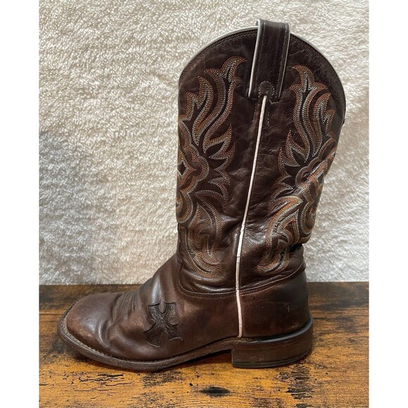Tony Lama Western Mens Boots 7.5 B Embroidery Cross Inlay Leather Cowboy Rodeo - Picture 6 of 16